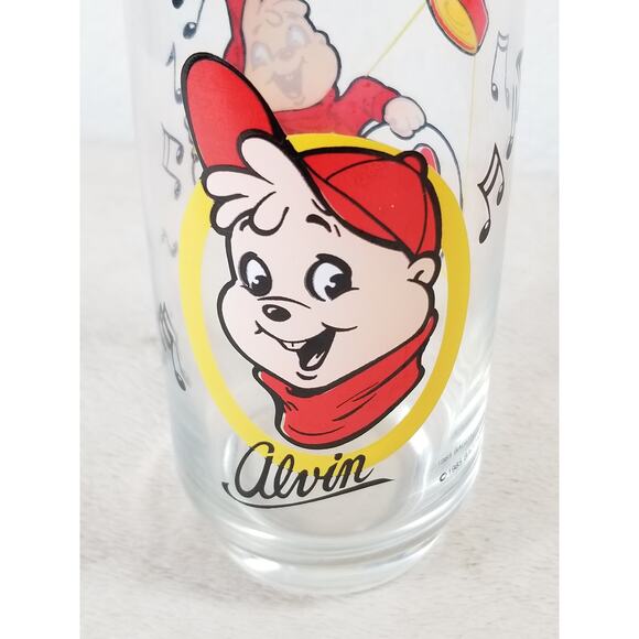 Alvin The Chipmunks Drinking Clear Glass Tumbler 16oz Drinkware Year 1985 6" - Picture 12 of 13